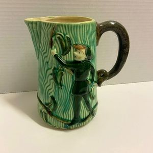 L. BATLIN & SONS Vintage Pottery Pitcher w/ Elf Pixie Japan 1950s Ceramic Vase